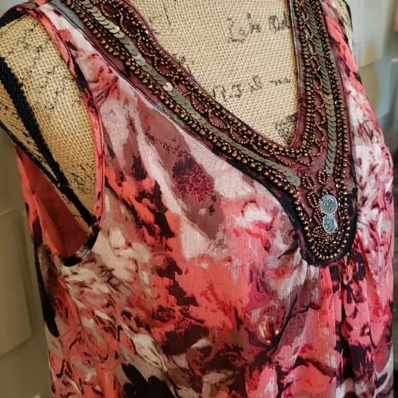 Zac & Rachel top salmon orange brown tan sleeveless gathered waist Size Small - Picture 2 of 6